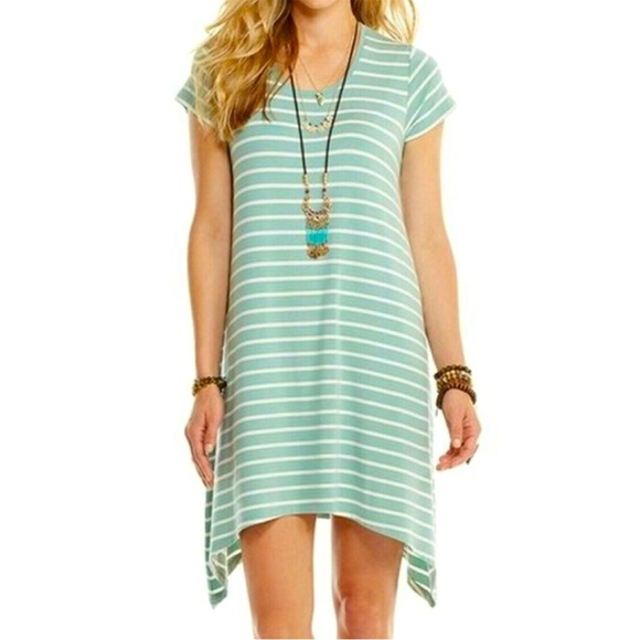 Matilda Jane dress - light green/white stripe short sleeve asymmetrical - Picture 1 of 7